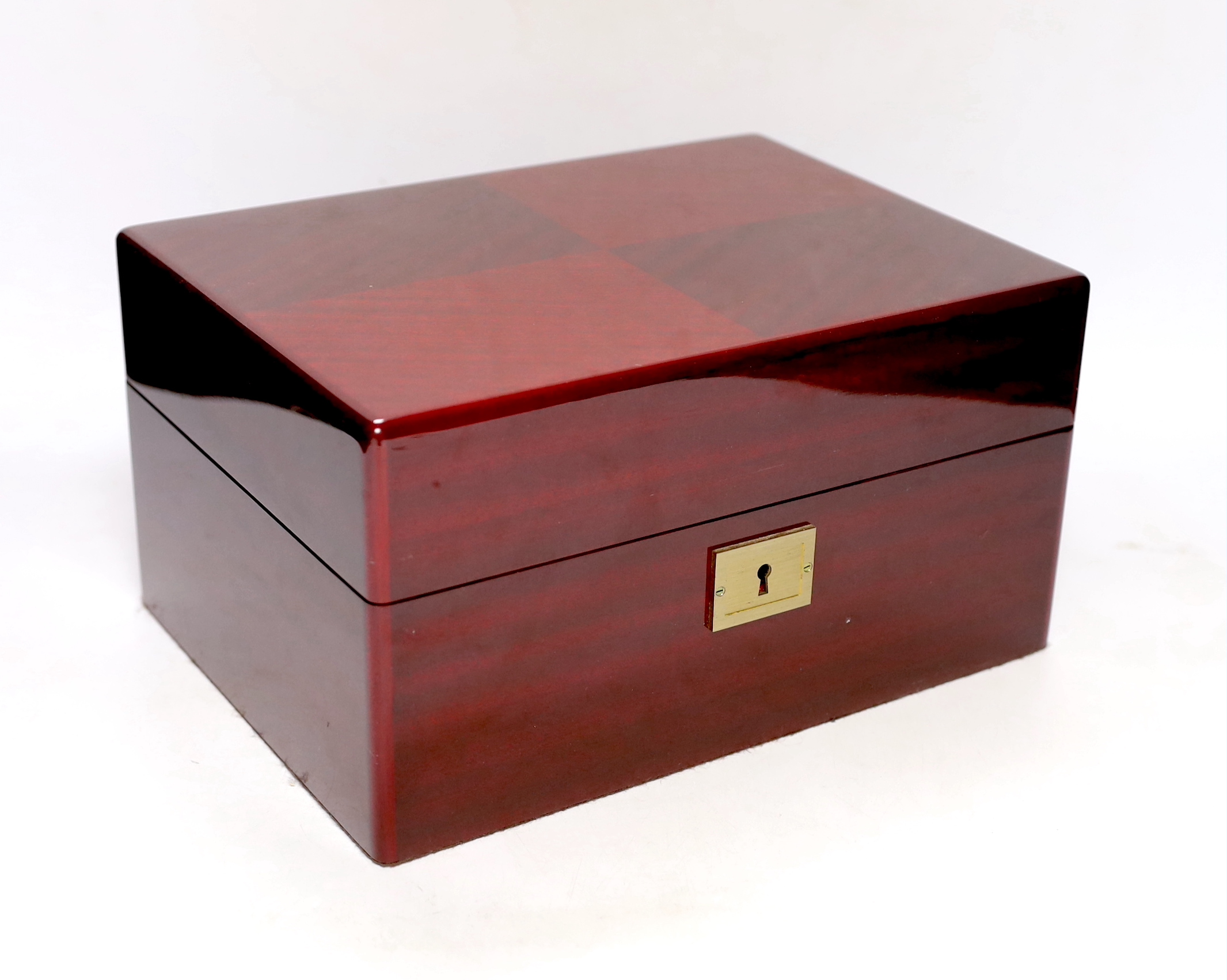 A Davidoff cigar humidor with ash tray, crocodile skin cigar holder etc, 27cm wide x 14.5cm high